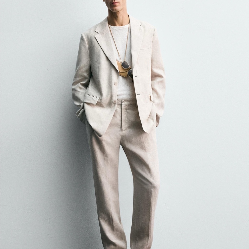Zara 100% Linen Men’s Suit – Light Beige, Jacket 40 / Pants 34